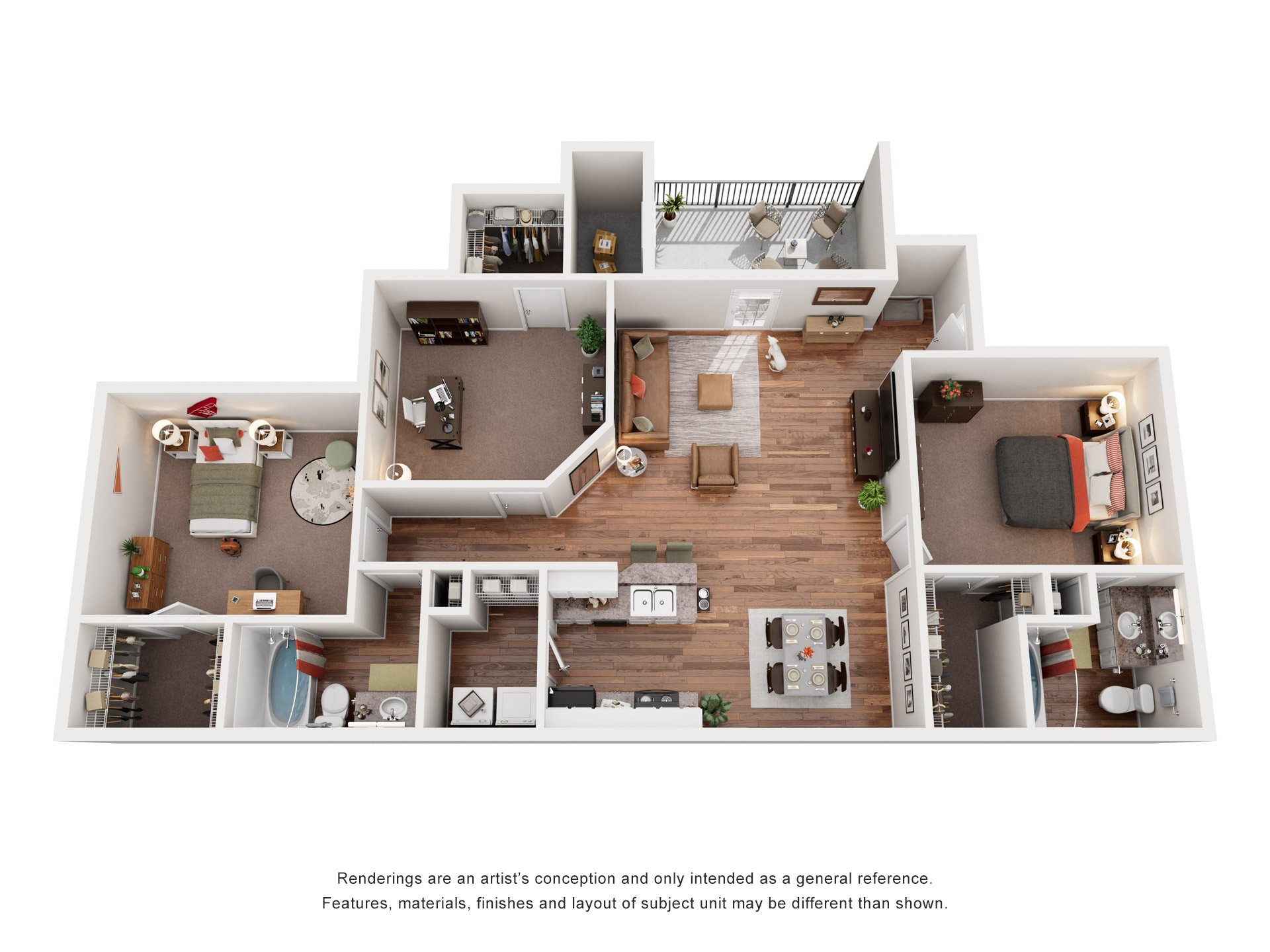 Floor plan for 3 beds, 2 baths, 1362 sqft